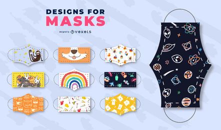Kids patterns for face masks set