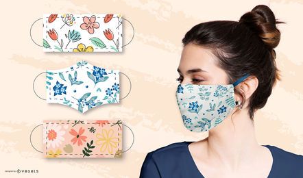 Floral patterns for face masks set