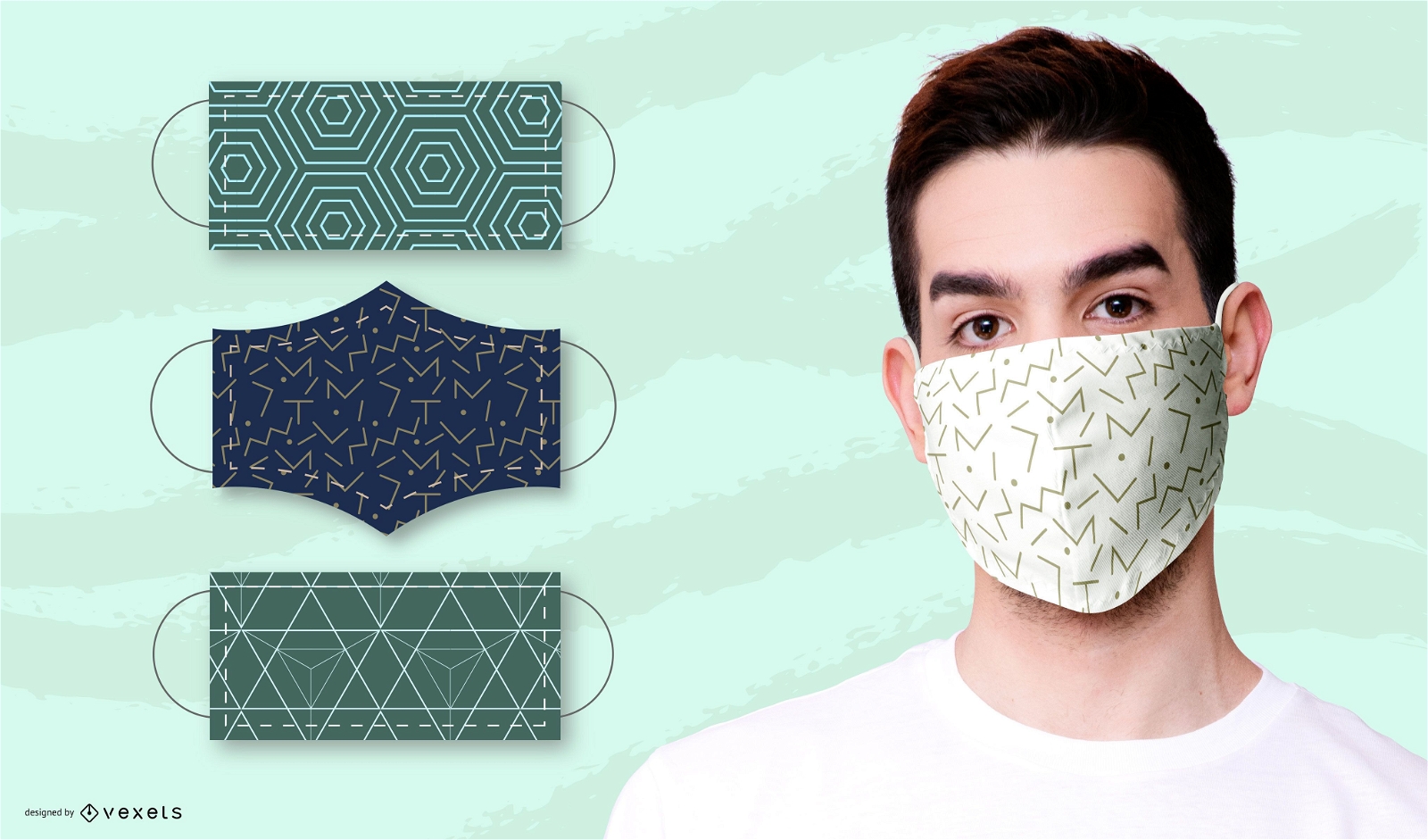 Patrones geométricos para conjunto de máscaras faciales.