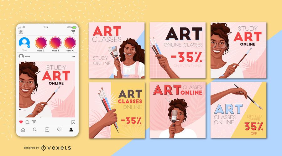 Art Classes Square Banner Design Set Art Classes Square Banner Design Set