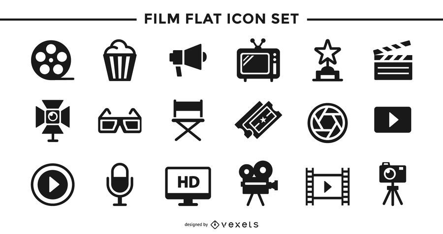 Conjunto de iconos planos de película Conjunto de iconos planos de película