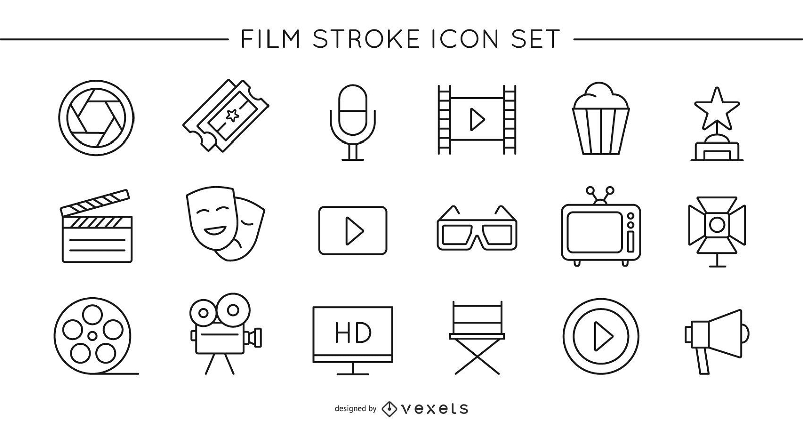 Film Stroke Icon Set