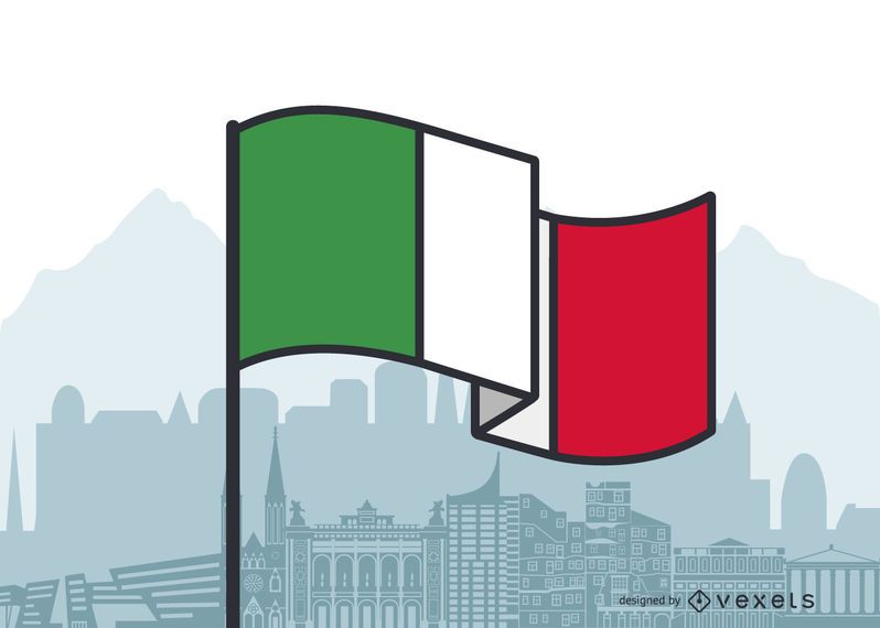 Diseño plano de la bandera que agita de Italia Diseño plano de la bandera que agita de Italia