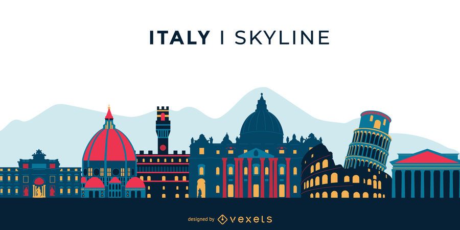 Italy Landmark Colored Skyline Design Italy Landmark Colored Skyline Design