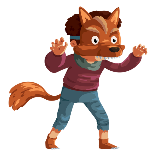 Boy scaring with wolf costume PNG Design