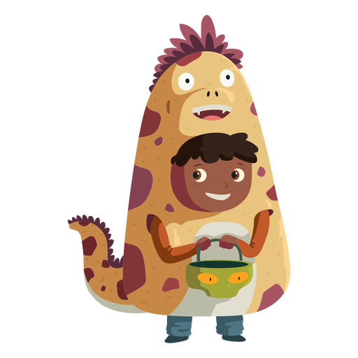 Boy wearing nessie monster costume PNG Design