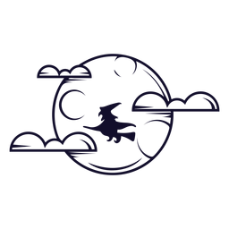 Bruxa na linha do ícone de lua cheia Desenho PNG