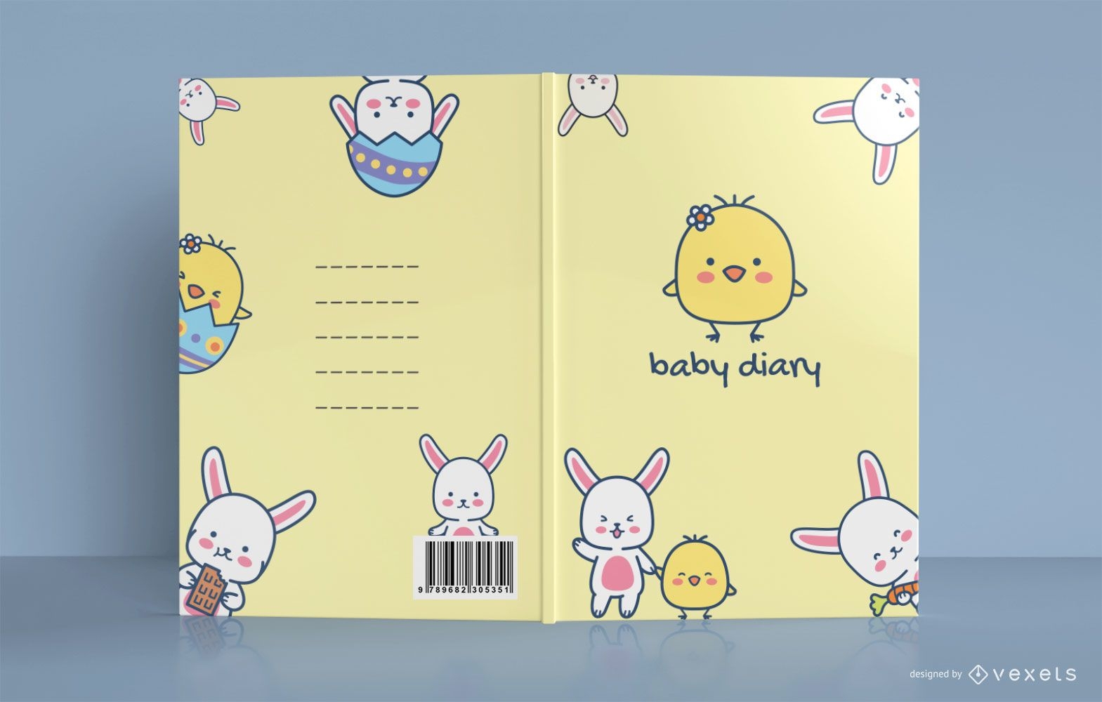 Diseño lindo de la portada del libro del diario del bebé del pollo
