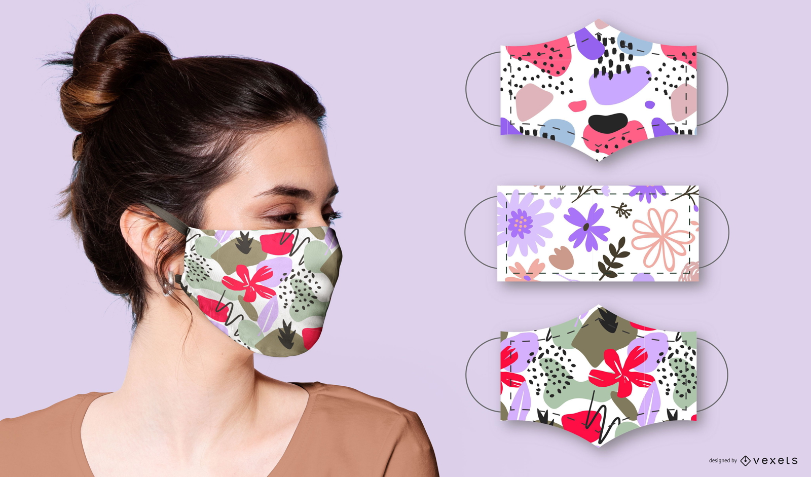 Pacote de design de máscara facial abstrata Flora
