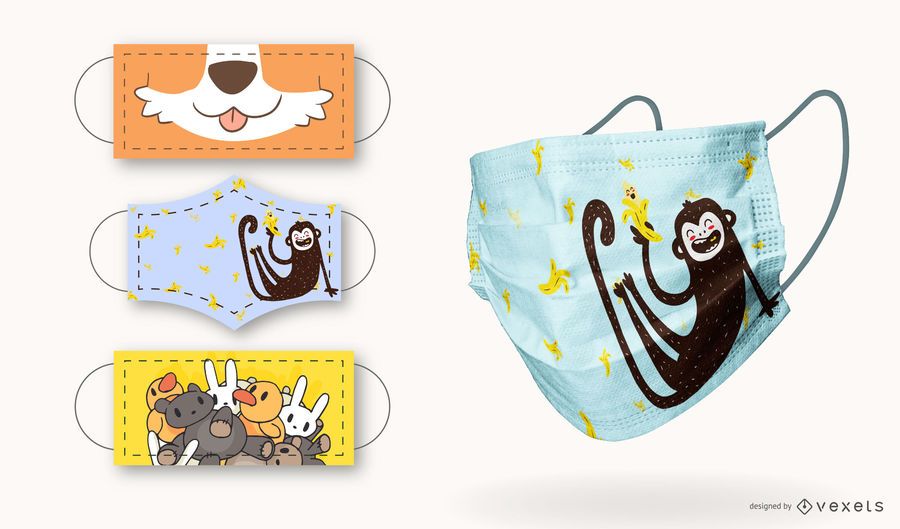 Conjunto de diseño de máscara facial de niños lindos animales Conjunto de diseño de máscara facial de niños lindos animales