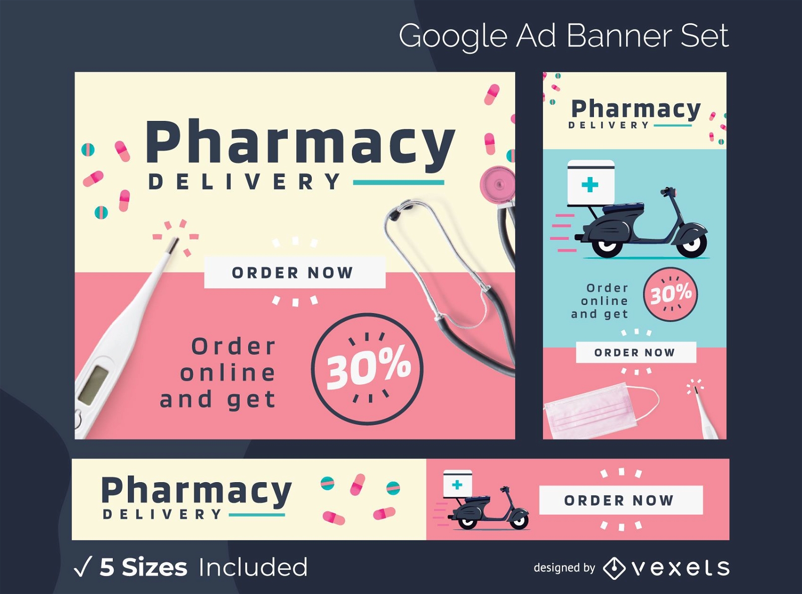 Pacote de banners do Google Ads para entrega em farmácias