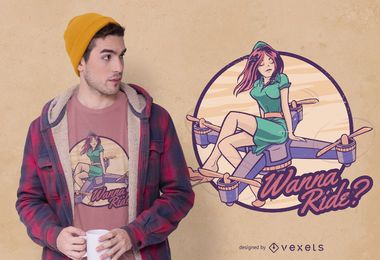 Design de camiseta com citação de menina drone