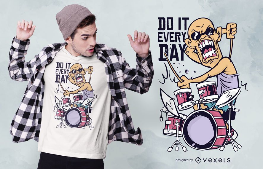 Drummer Cartoon Quote T-shirt Design Drummer Cartoon Quote T-shirt Design