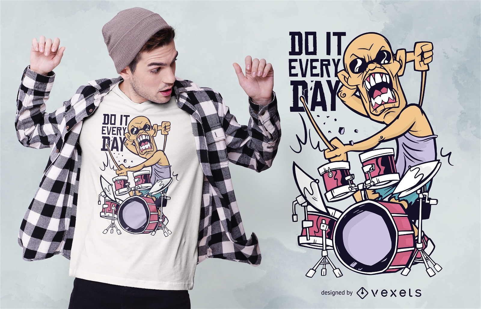 Schlagzeuger Cartoon Zitat T-Shirt Design