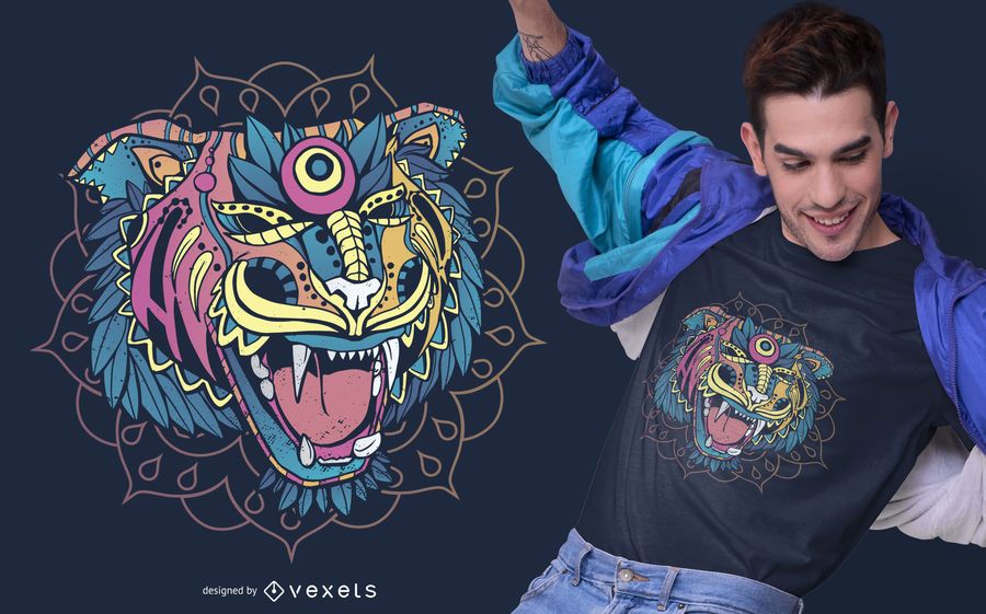 Design de camisetas Huichol Tiger Design de camisetas Huichol Tiger