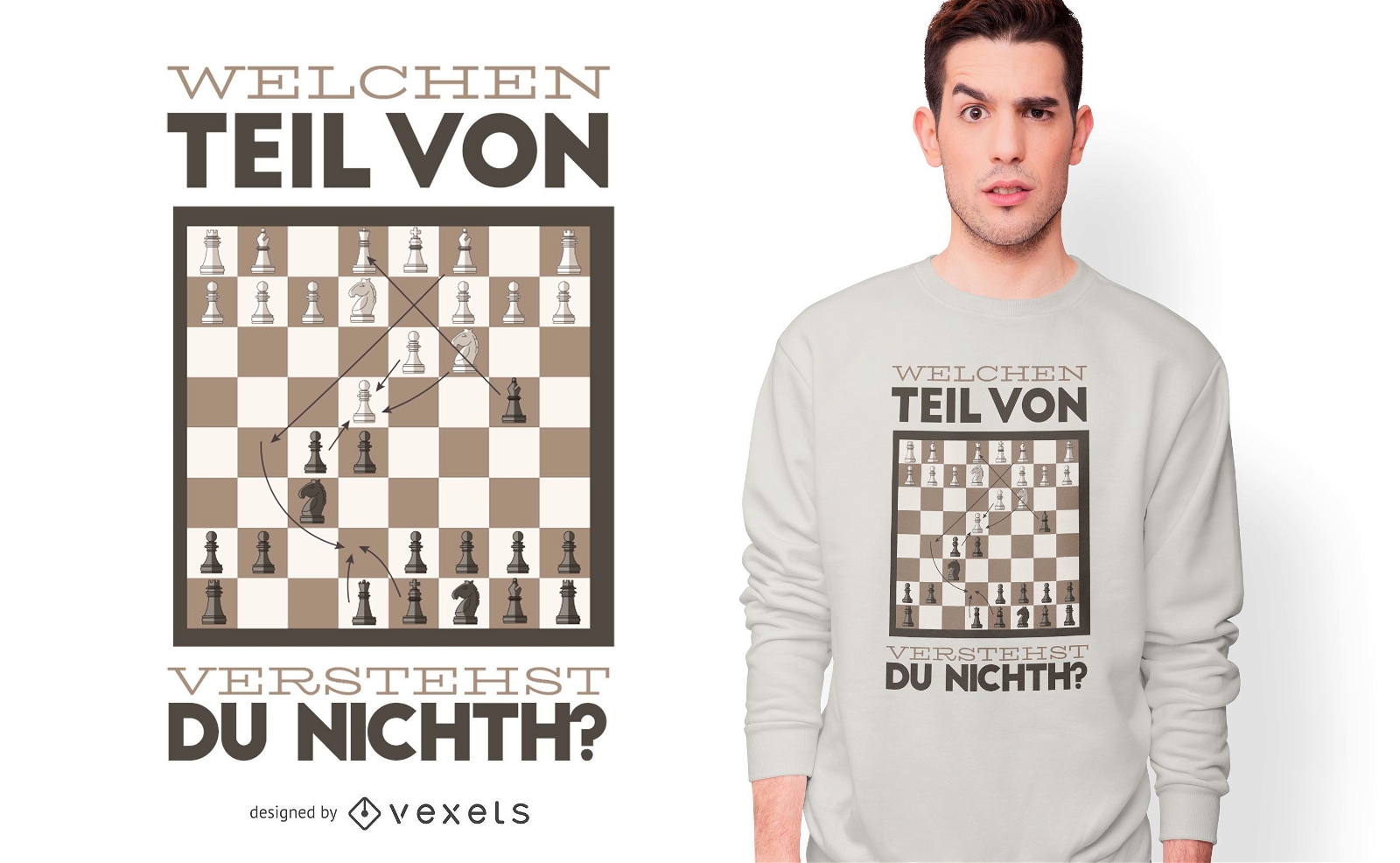 Design de t-shirt com cita?es alem?s de xadrez engra?ado