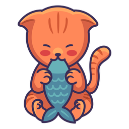 Cute cat eating fish illustration PNG Design