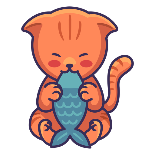 Cute cat eating fish illustration