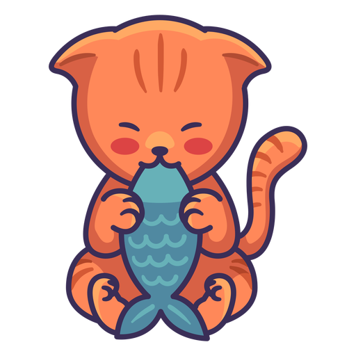 Lindo gato comiendo ilustración de pescado - Descargar PNG/SVG transparente