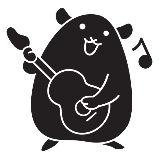 Cute hamster playing guitar black PNG Design