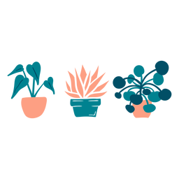 Cute houseplants flat PNG Design