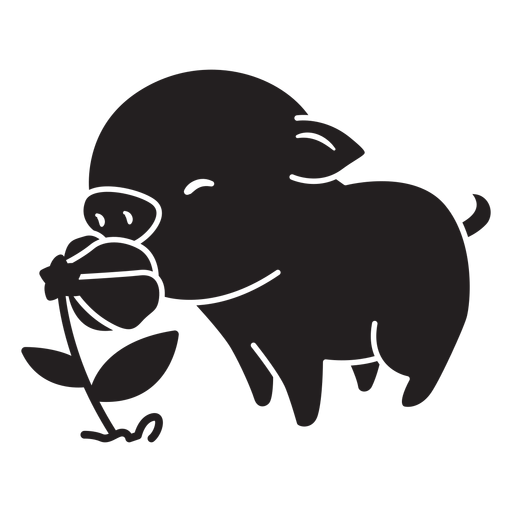 Download Cute pig with flower black - Transparent PNG & SVG vector file