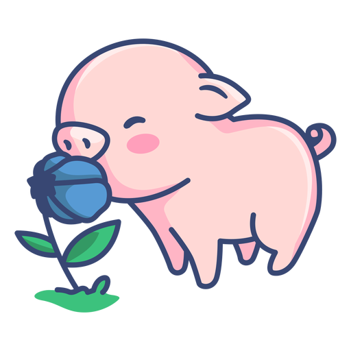 Cerdo lindo con ilustración de flor Diseño PNG