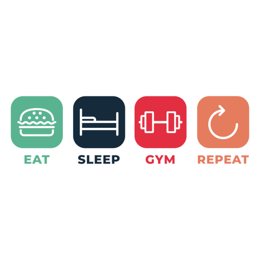 Comer dormir insignia repetir gimnasio Diseño PNG