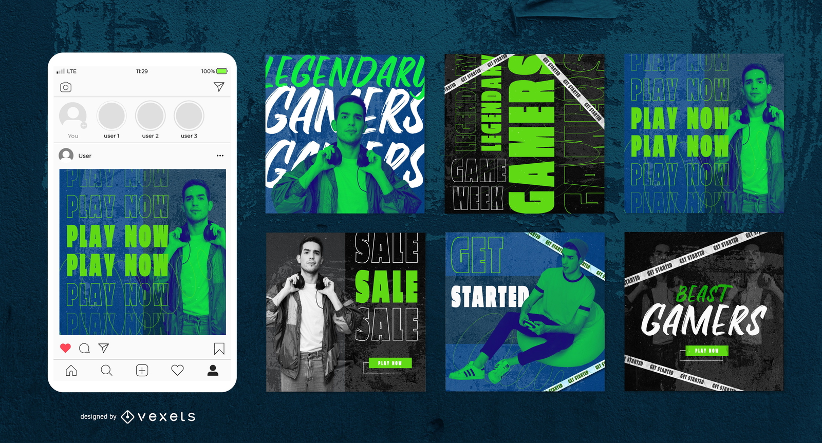 Green Neon Gamer Social Banner Pack