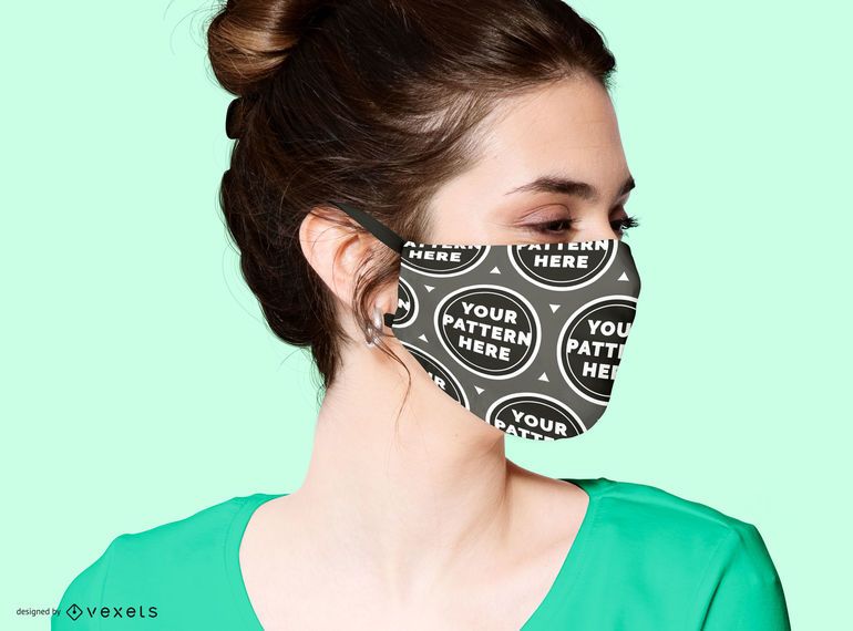 Model With Face Mask Mockup - PSD Mockup Download