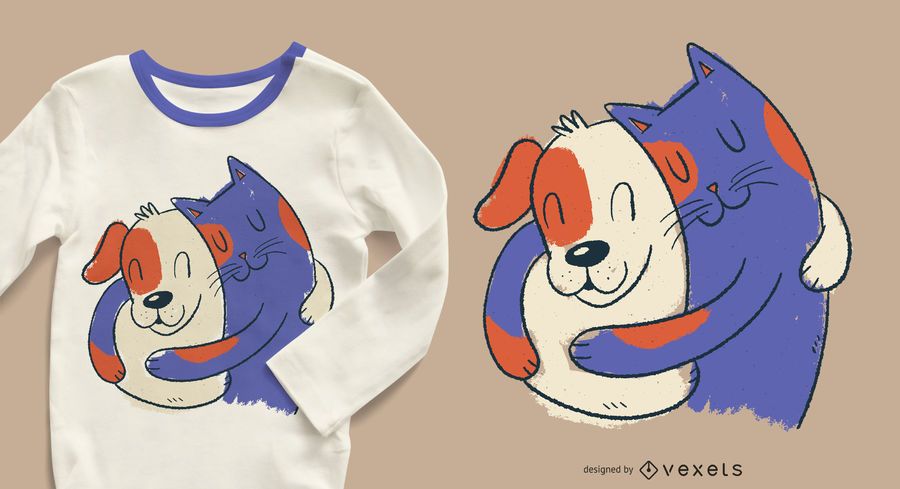 Cat Dog Hugging T-shirt Design Cat Dog Hugging T-shirt Design