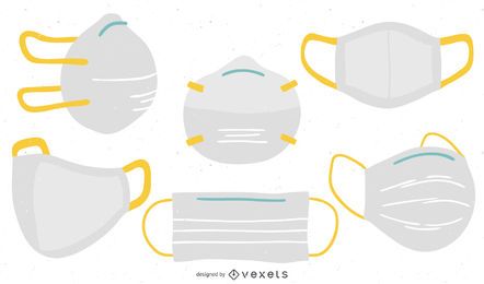 Conjunto plano de máscaras faciales