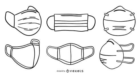Conjunto de trazos de máscaras faciales