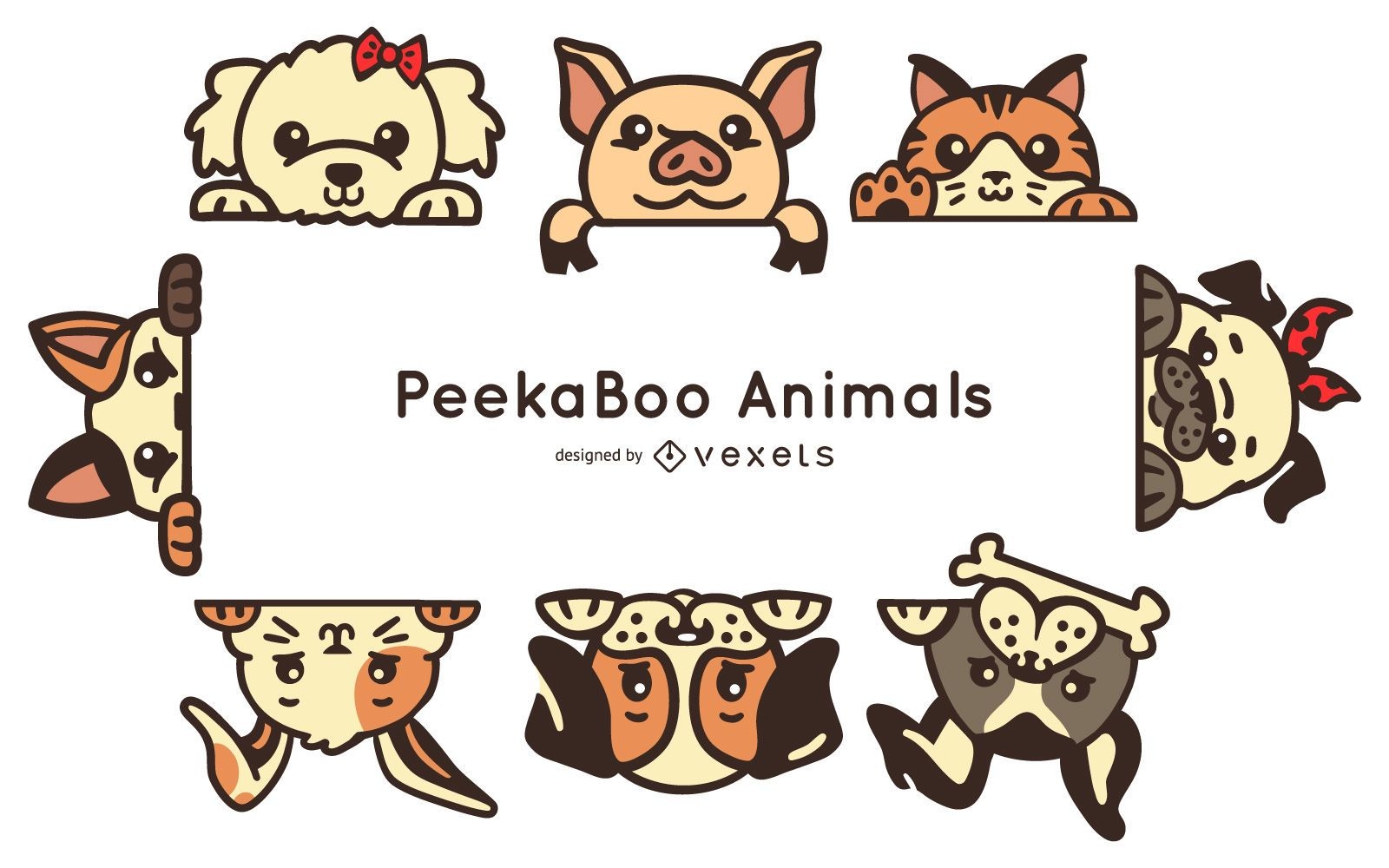 Conjunto de animais peekaboo