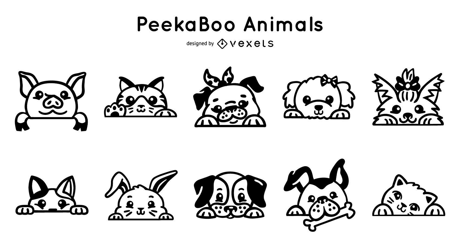 Peekaboo animals stroke set