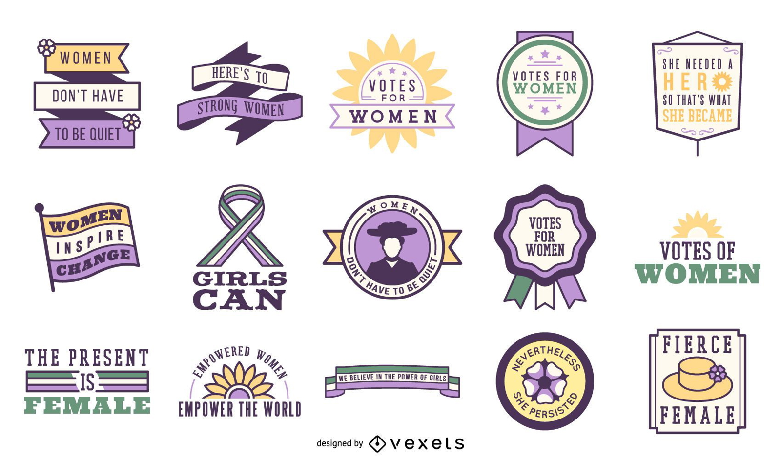 Conjunto de emblemas de votos para mulheres