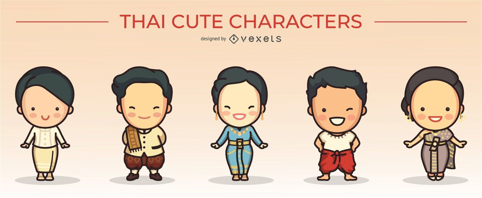 conjunto de personagens fofinhos tailandeses