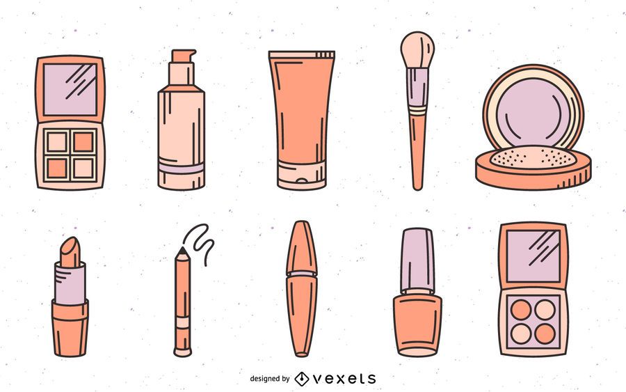 Set de maquillaje cosméticos dibujados a mano Set de maquillaje cosméticos dibujados a mano