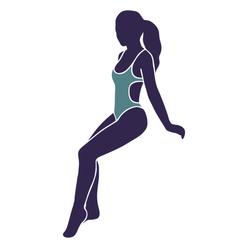 Chica bikini sentada mirando hacia la izquierda Diseño PNG