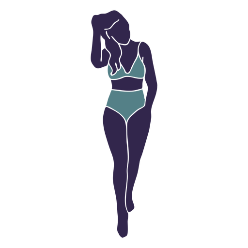 Bikini girl walking front blue PNG Design