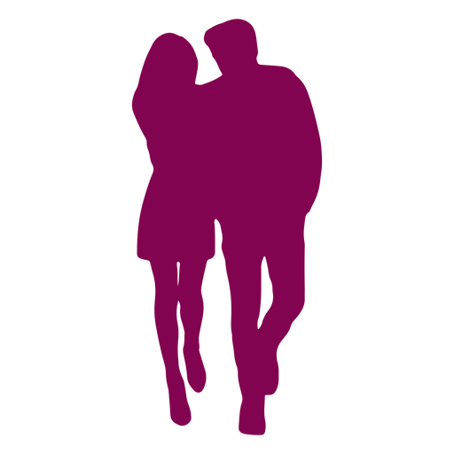 Couple walking close silhouette