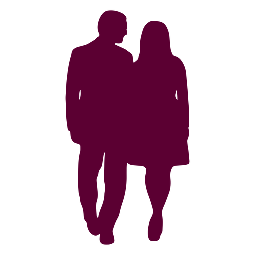 Couple walking close chatting silhouette