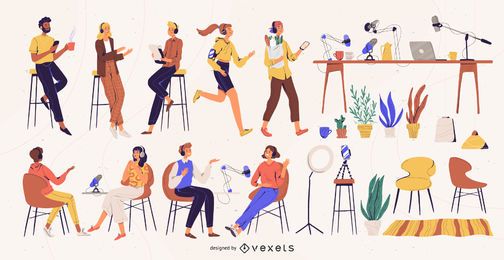 Paquete de ilustración de personajes de podcast