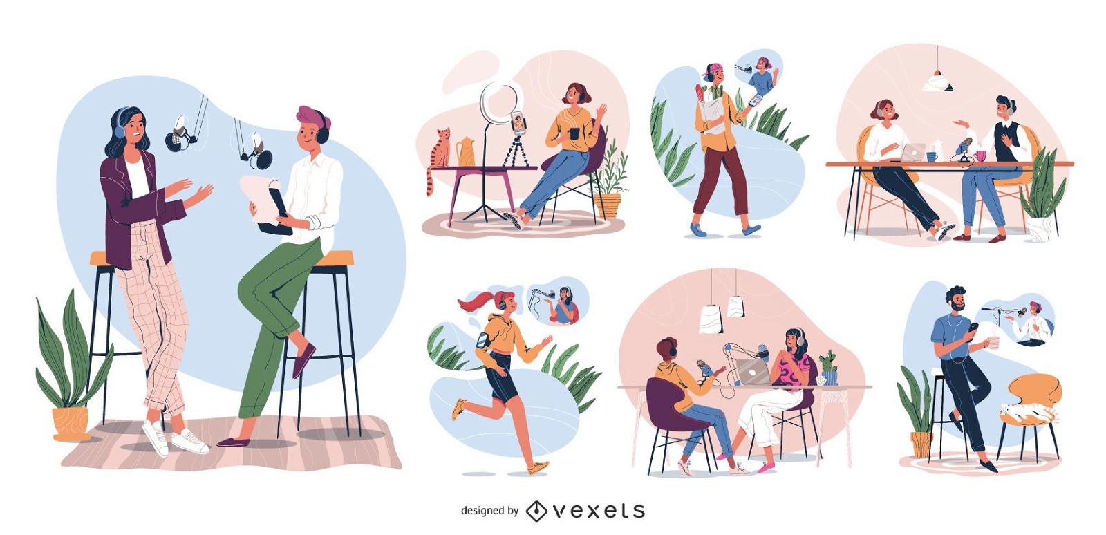 Podcast Characters Illustration Set