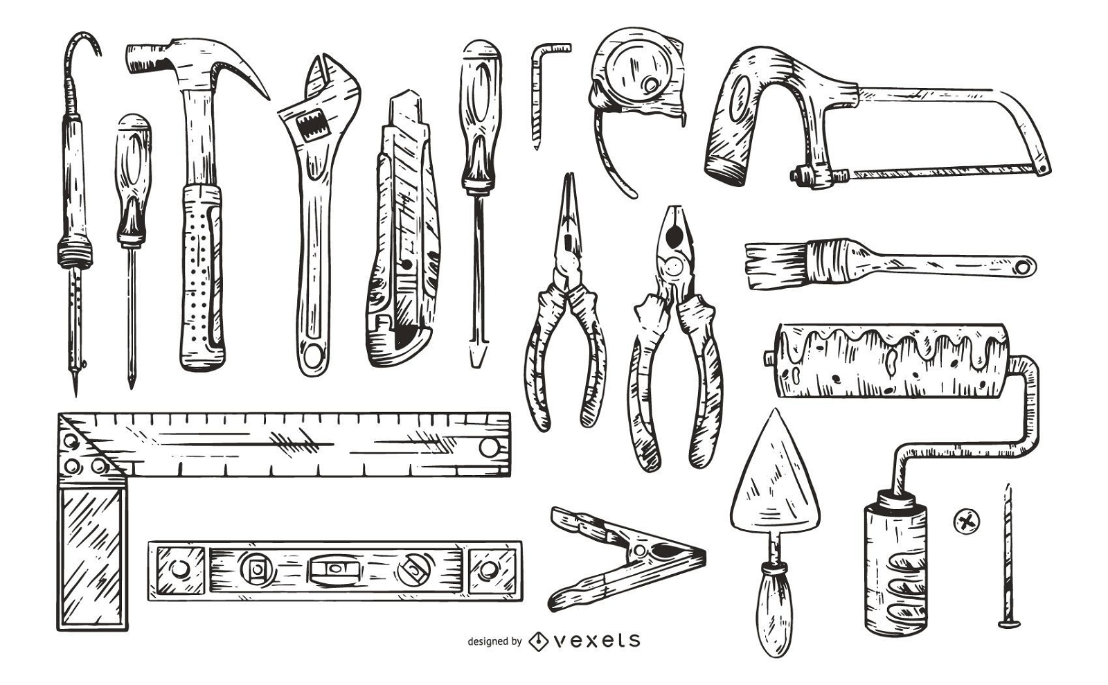 Paquete de ilustración de herramientas de trabajo monocromo