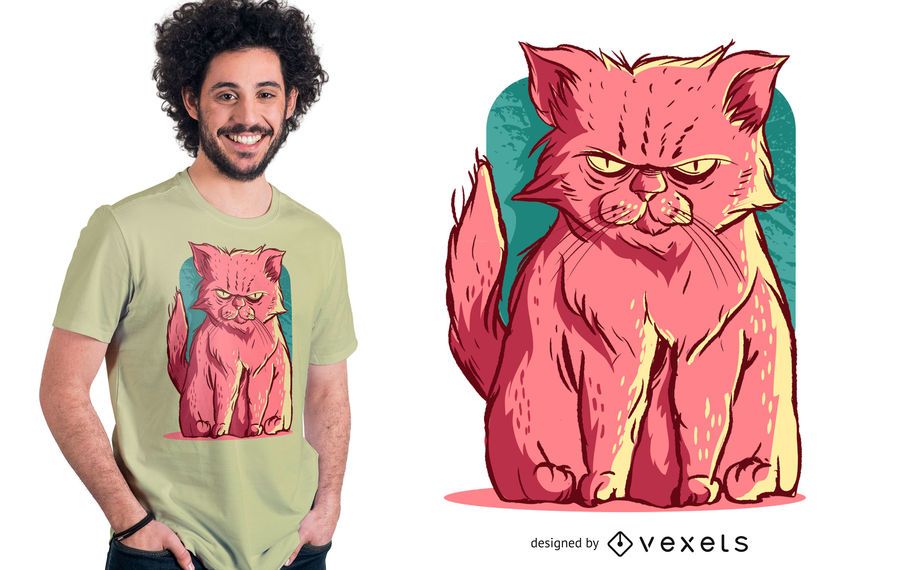 Design cor-de-rosa mal-humorado do t-shirt do gato Design cor-de-rosa mal-humorado do t-shirt do gato