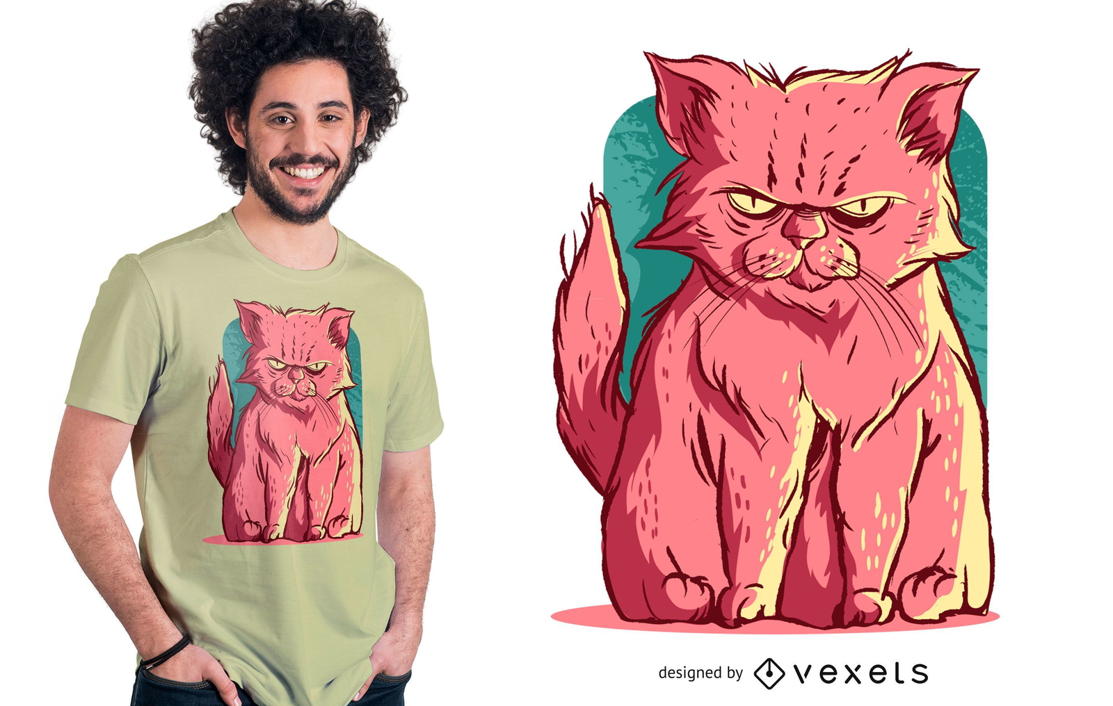 Diseño de camiseta de gato rosa enojado