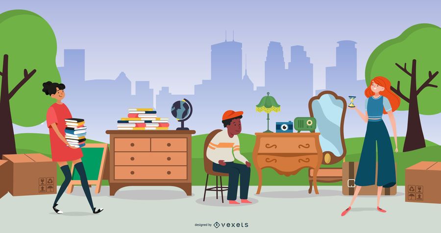 Flea Market People Illustration Flea Market People Illustration