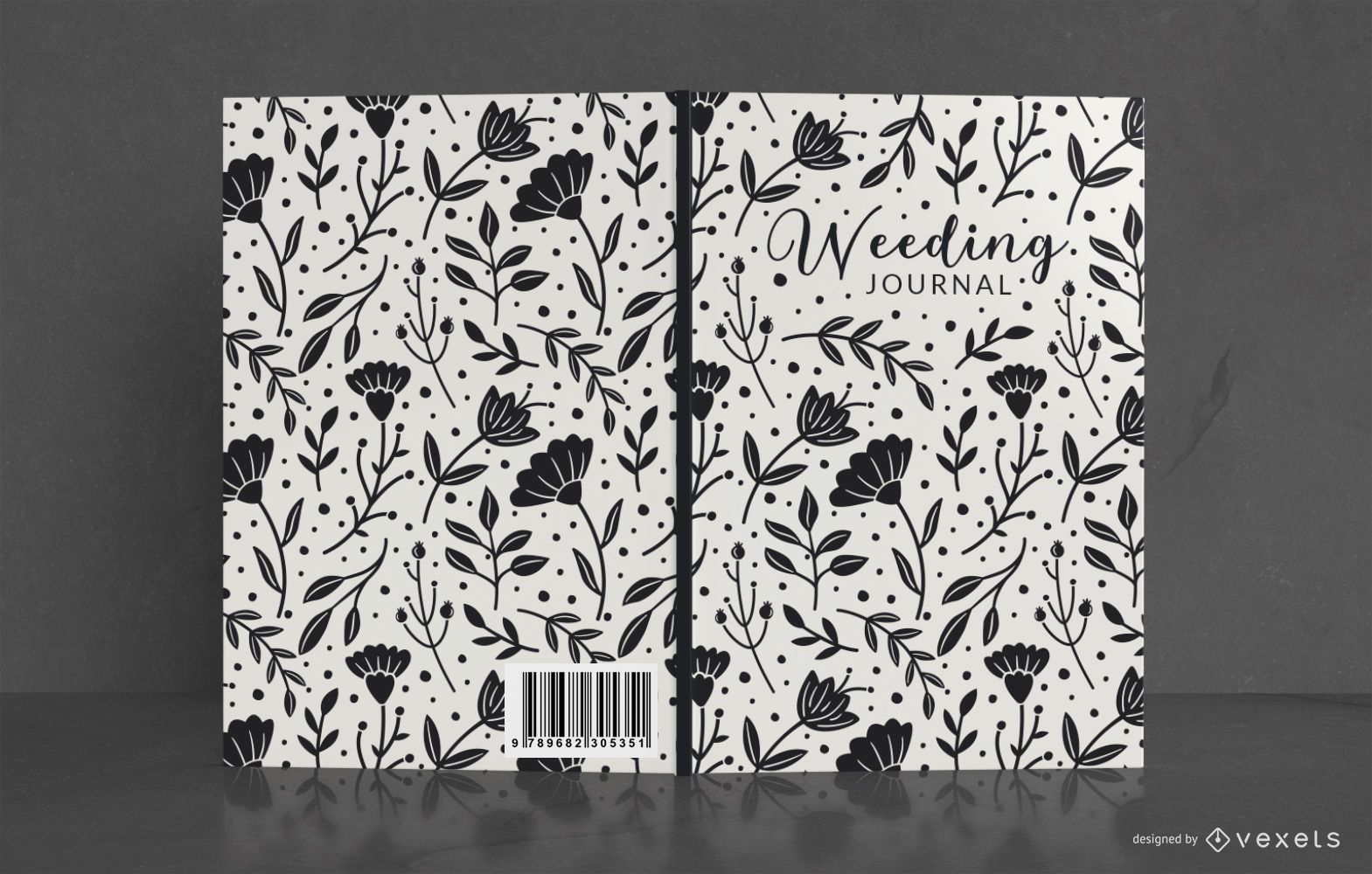 Diseño de portada de libro de diario de boda floral