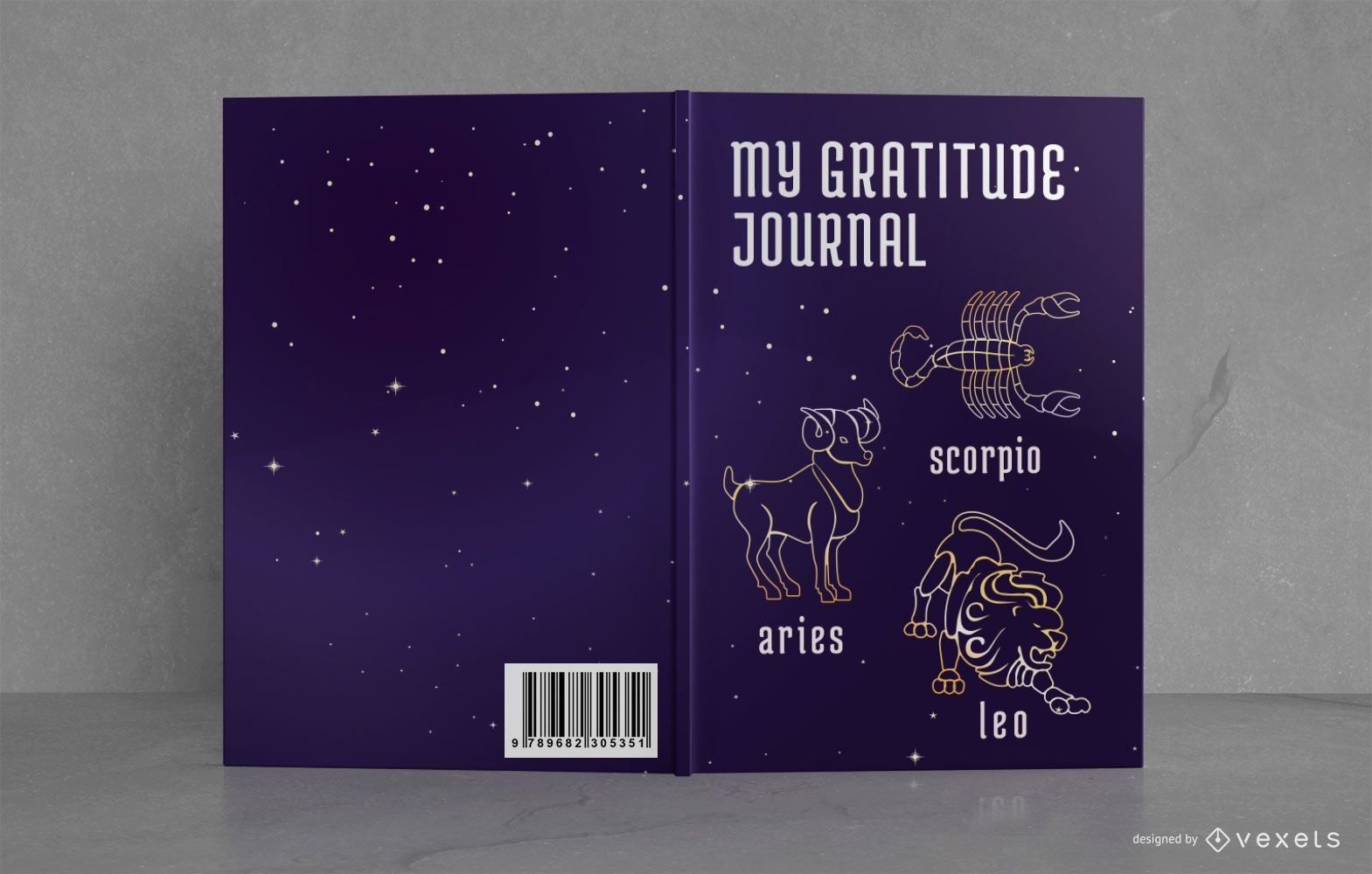 Diseño de portada de libro de diario de gratitud de astrología